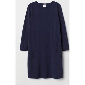 H&M navy blue jersey front pocket 3/4 sleeve dress size XS